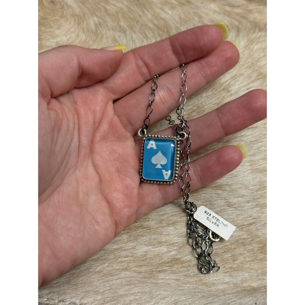Native American Sterling Silver Ace Spades Card Necklace Gamble Texas Holdem SW